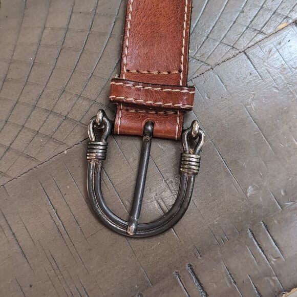 Vintage Leonardo Made In Italy Brown Woven Leather Belt  With Stone Detailing - Picture 2 of 12